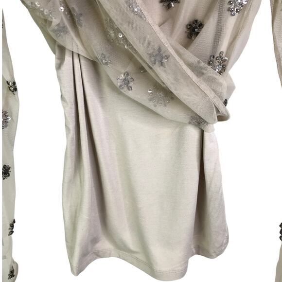 Ann Taylor Top Womens Size XS Cream Nude Mesh W/Gems - Picture 6 of 10